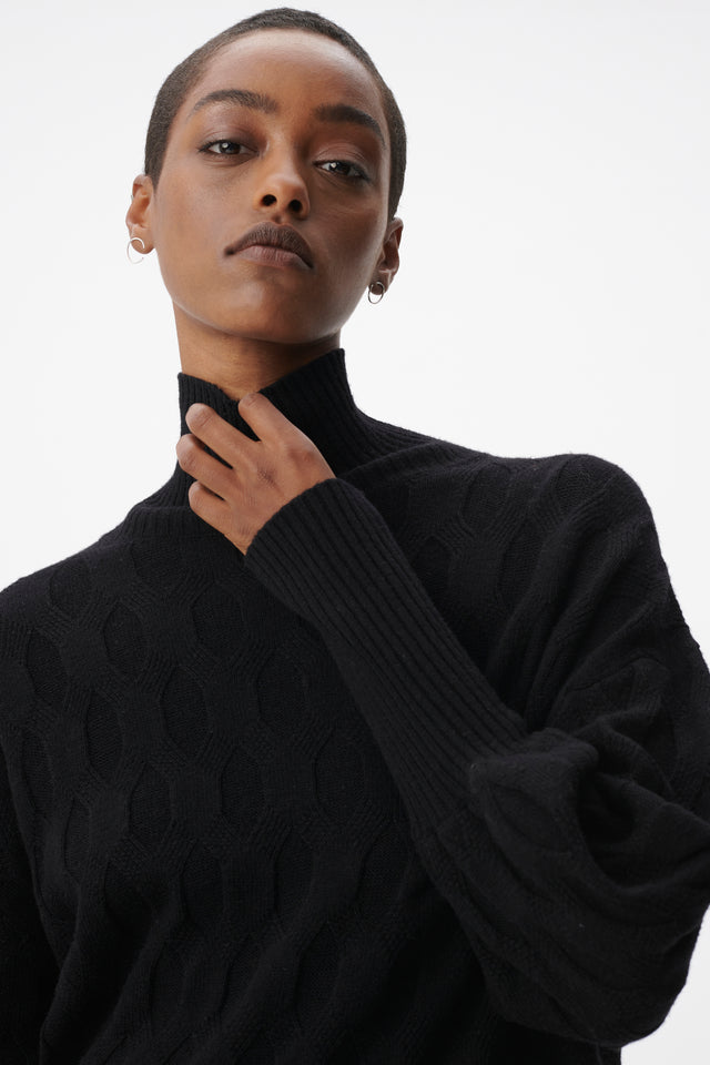 Jumper Kaito black - You will love this honeycomb-patterned wool and cashmere jumper this... - 5/8