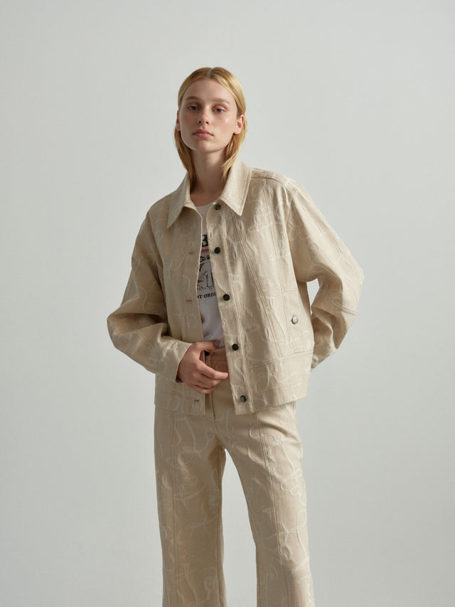 Jacket Jacek lalagram jacquard sesame - Drawing inspiration from the iconic work jackets of the seventies,... - 1/3