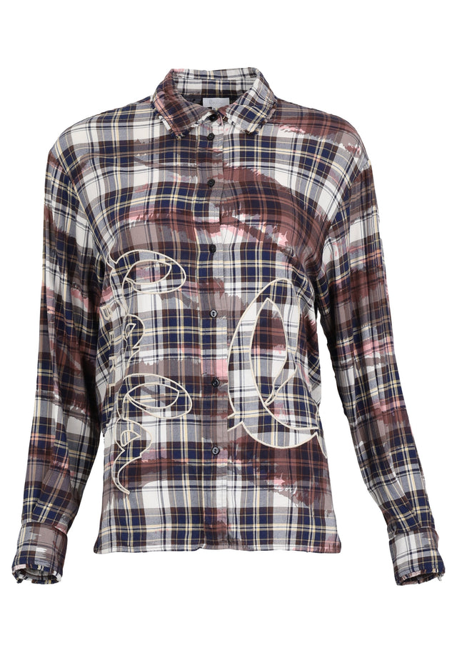 Pre-loved Blouse Benjy - XS tiger on check - Benjy is a checkered blouse with fun logos and an... - 1/1