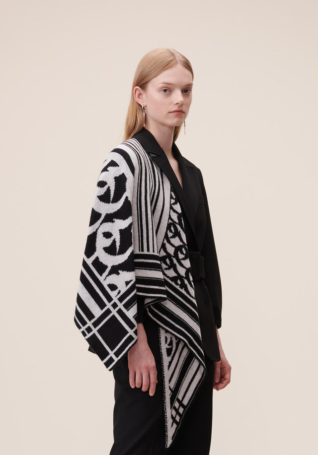 Triangle Monogram Goober Monogram Nero Alabastro - A rich, double face, triangle shaped cashmere scarf, featuring an... - 1/4