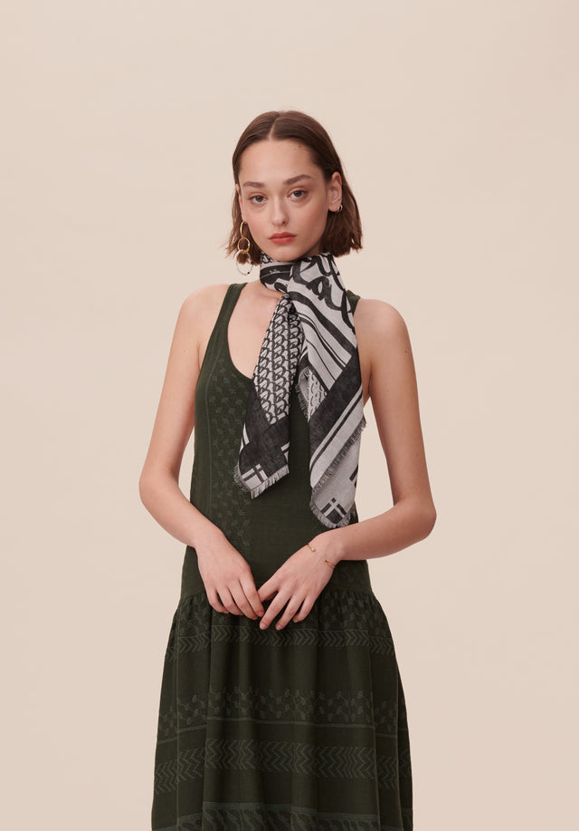 Cube Monogram Light Black monogram on White - A rectangular scarf made of a soft viscose-cotton blend with... - 1/2