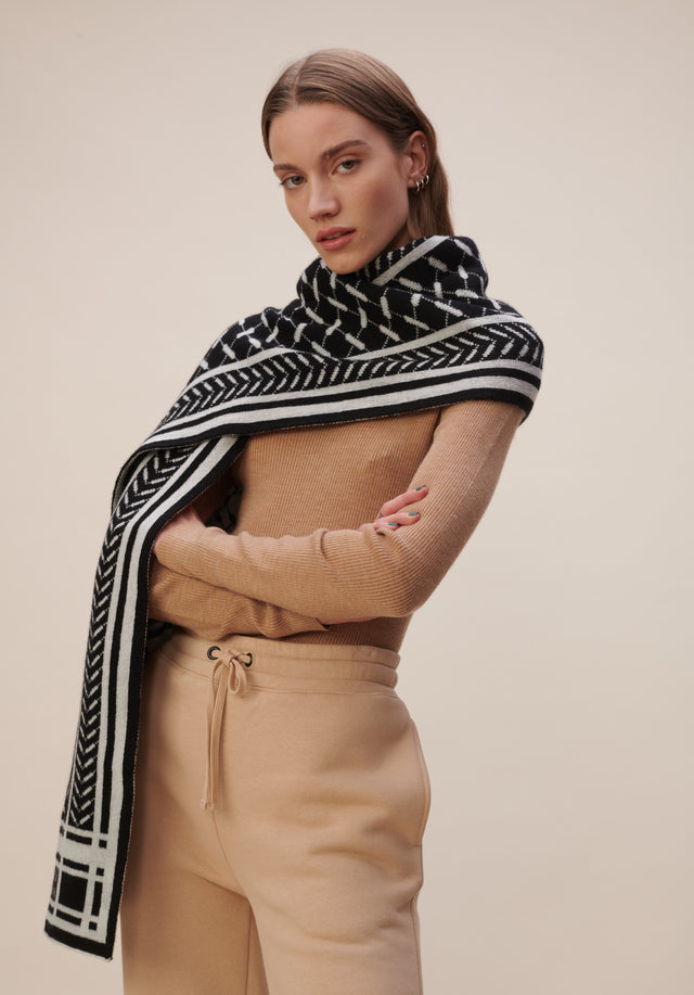 Scarf Chuck Nero Alabastro - A soft cashmere scarf with an elaborate jaquard knitting technique... - 3/7