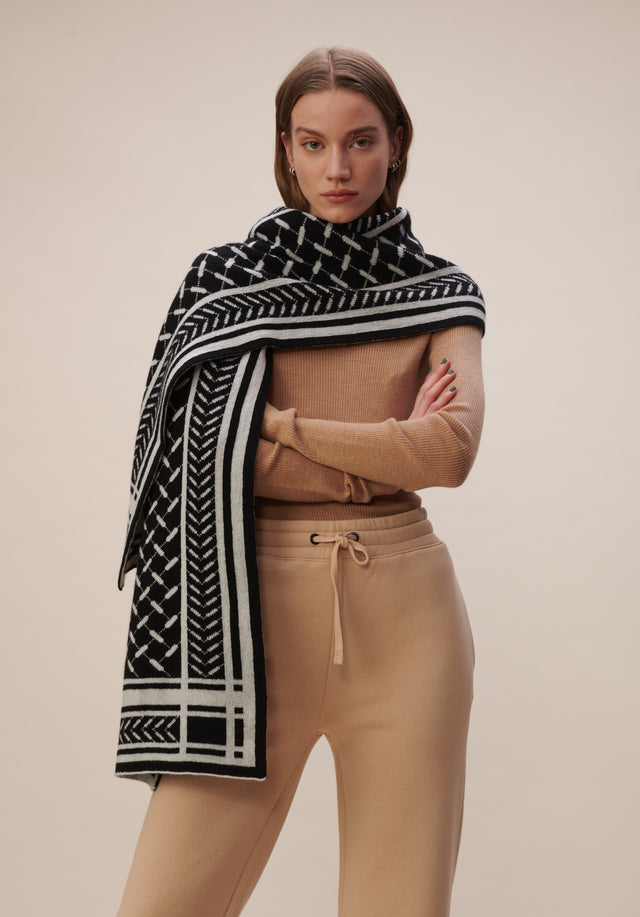 Scarf Chuck Nero Alabastro - A soft cashmere scarf with an elaborate jaquard knitting technique... - 1/7