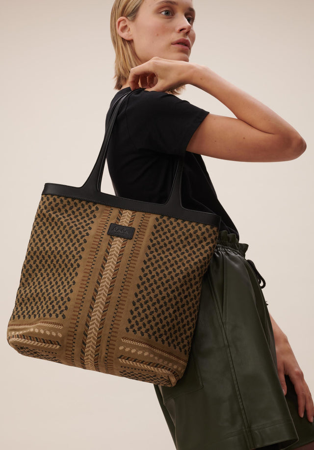 Tote Carmela X-Stitch Camel X-Stitch - An elegant tote bag made of canvas, finished with high... - 1/6