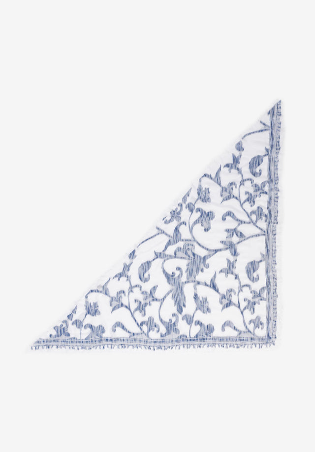 Triangle Alvid flower fountain blue - A soft triangle scarf made of light cotton, trimmed with... - 1/2