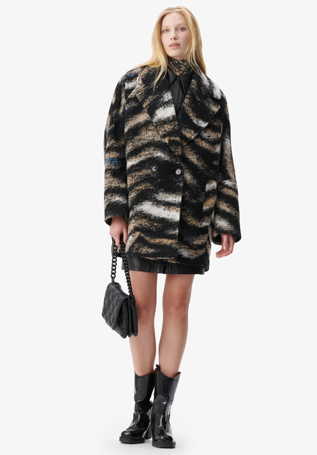 Coat Olly big zebra black - This oversized jacquard coat is made from brushed wool and...
