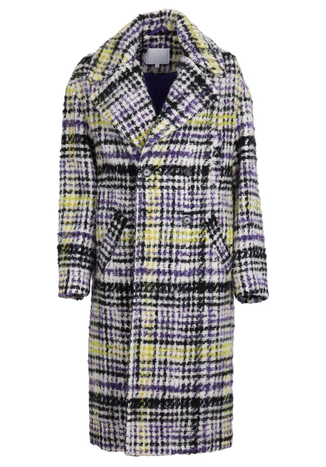 Pre-loved Coat Caio - S Boiled Purple Check - An oversized wool-blend coat featuring a check pattern in vibrant...
