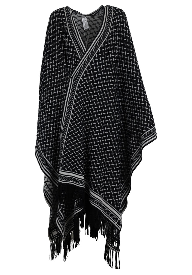 Pre-loved Poncho Trinity Classic - OS Nero Alabastro - A luxurious cashmere poncho with a jaquard pattern in black... - 1/1
