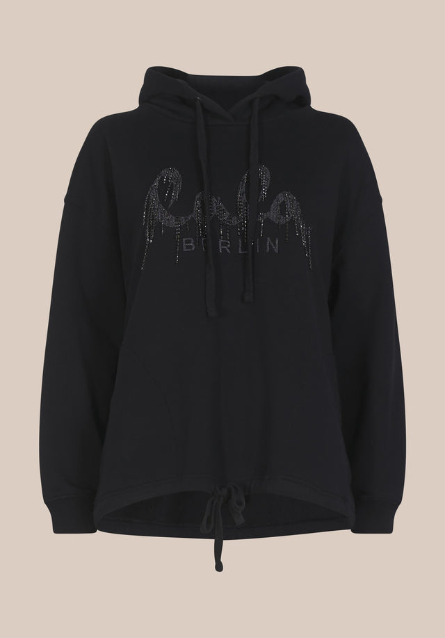 Hoodie Inka Black - A soft cotton jersey hoodie with a lala Berlin logo... - 6/6