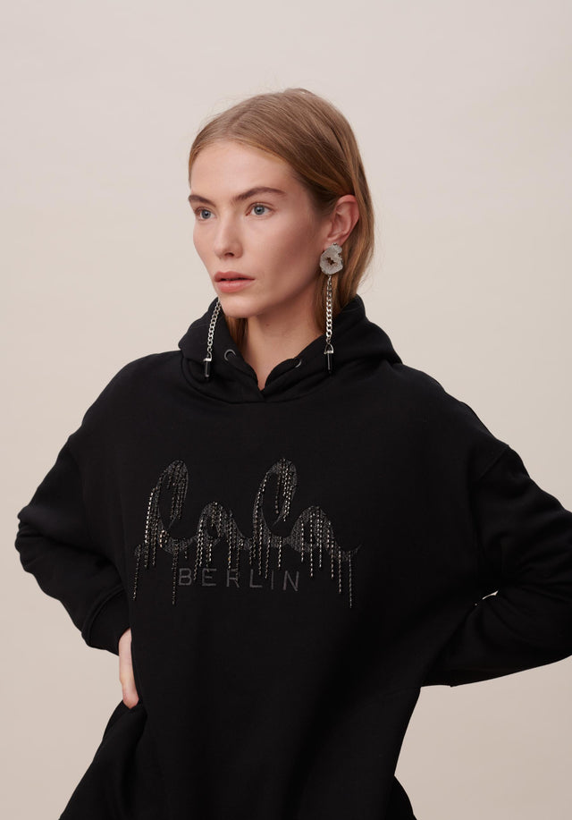 Hoodie Inka Black - A soft cotton jersey hoodie with a lala Berlin logo... - 4/6