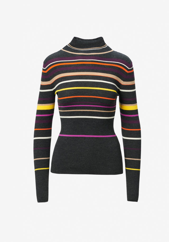 Jumper Kallassa multicolor stripes on knit - black - A fun mock neck jumper made from 100% wool that... - 5/5
