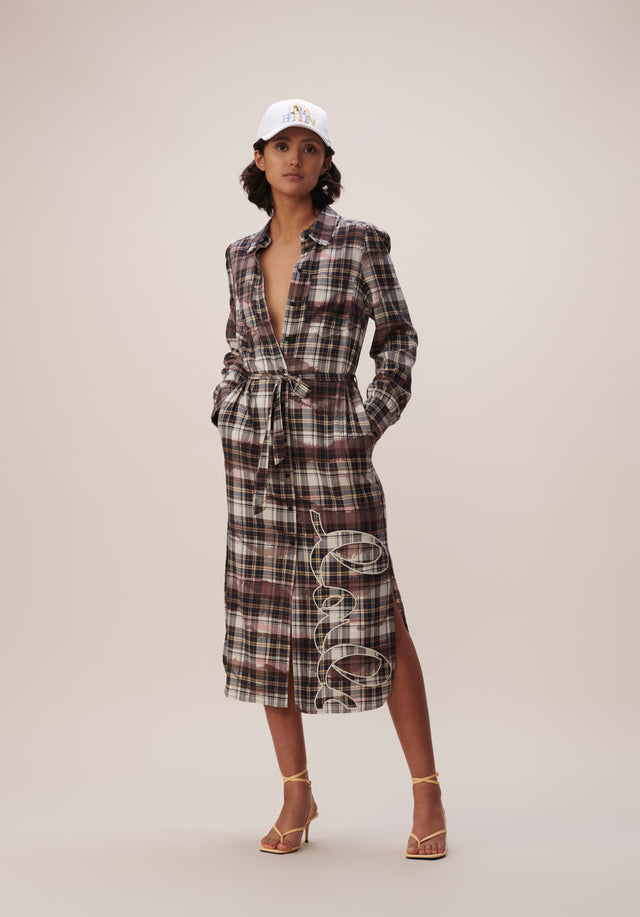 Dress Delvin tiger on check - This shirt dress has a feminine look with a modern...
