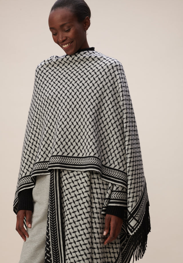 Poncho Trinity Classic Nero Alabastro - A luxurious cashmere poncho with a jaquard pattern in black... - 5/9