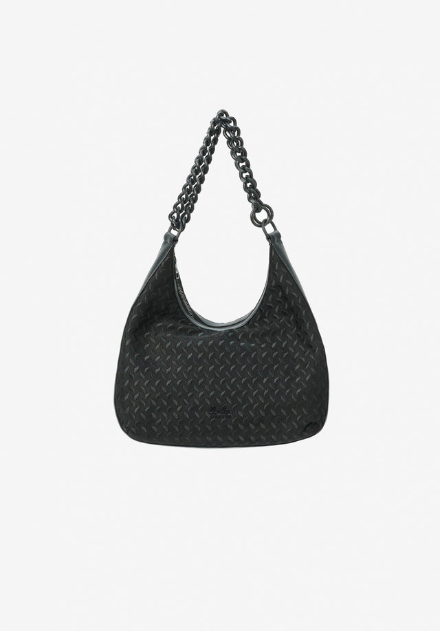 Shoulderbag Marta heritage suede black - An elegant double chain shoulderbag in soft vegan suede offers...
