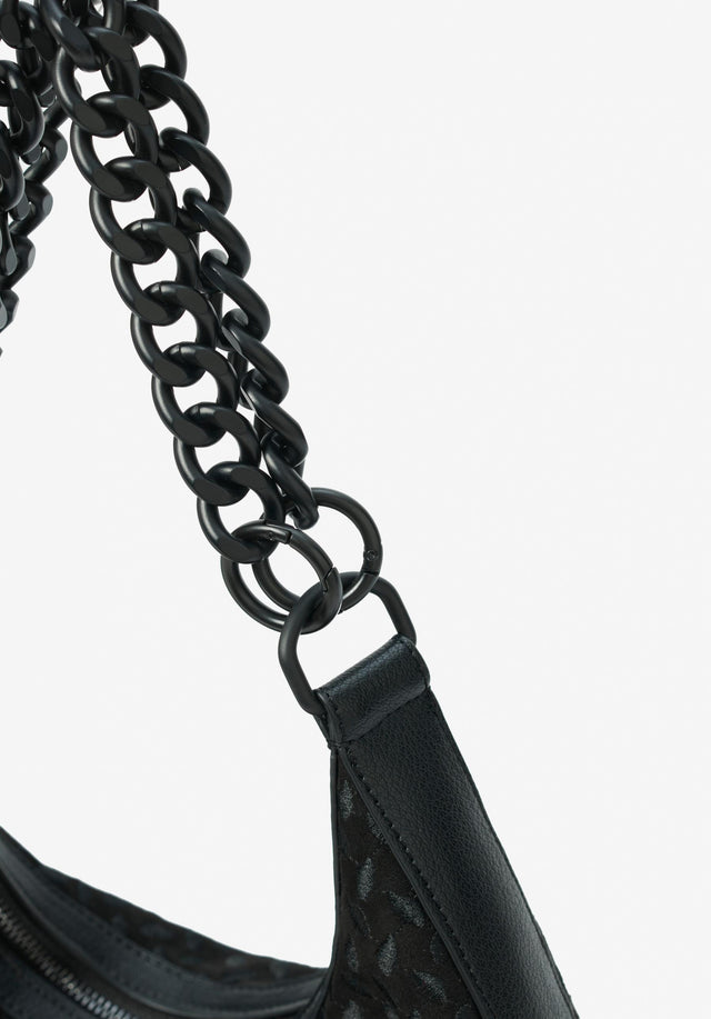 Shoulderbag Marta heritage suede black - An elegant double chain shoulderbag in soft vegan suede offers... - 4/6