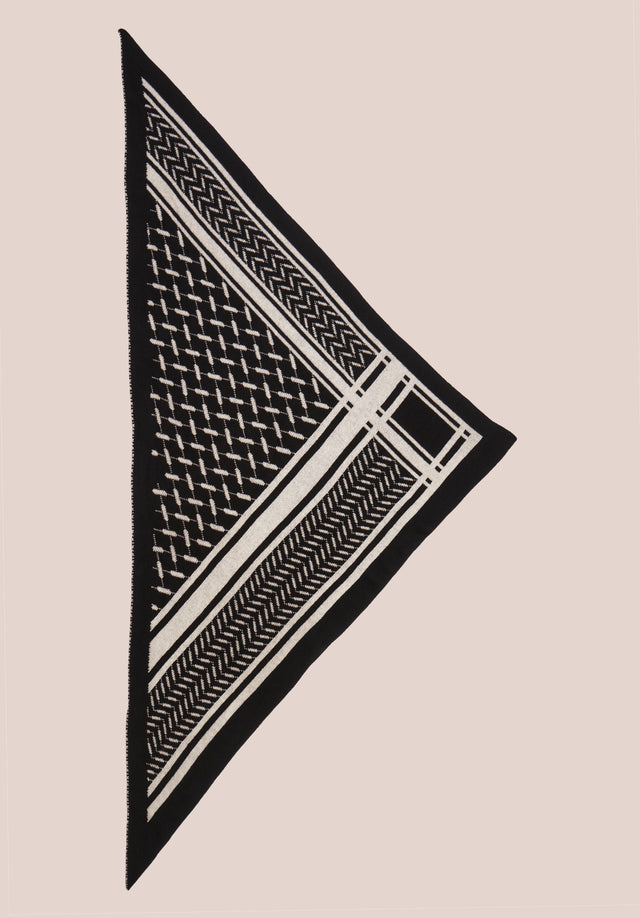 Triangle Goober Nero Alabastro - A rich, double face, triangle shaped cashmere scarf, featuring an... - 3/5